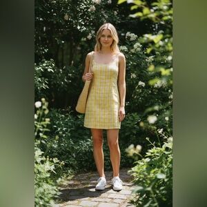 Altar’d State Yellow Plaid Mini Dress | Cottagecore Sundress | Size M